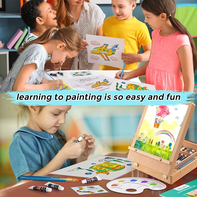 Inburit Art Acrylic Paint Set with Wooden Easel Box for Kids & Adults