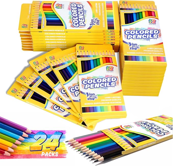 288 Count Colored Pencils Bulk, 12 Assorted Colors, 24Packs Pre-sharpened Coloring Pencils Set for Kids,Back to School Supplies,Teachers Essential Classroom Art Prizes