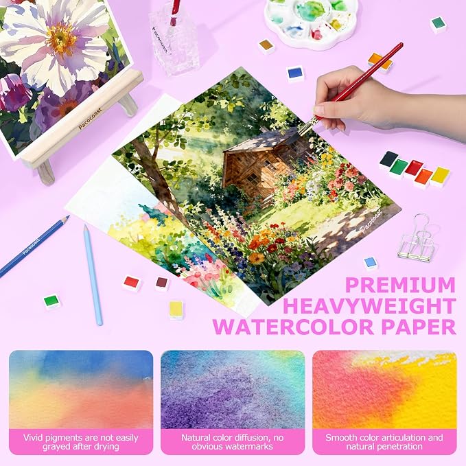 Pacocoast 9"x12" Watercolor Paper Pad, 140lb/300gsm Water Color Paper, Pink