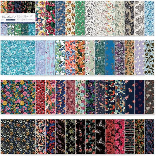 Origami Paper 50 Sheets,6-Inch Square Double Sided Colored Craft Paper | 70GSM Colorful Paper,50 Vivid Pattern Origami Kit,DIY Hand Crafts,Arts Creativity,Easy to Fold,No-Fading.Flowers