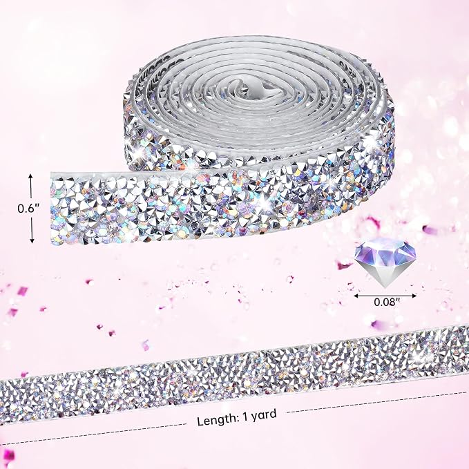 NiArt 12 Rolls Self Adhesive Rhinestone Ribbon 12 Yards DIY Classic