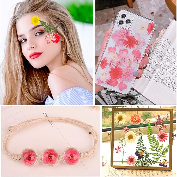 Augshy Dried Pressed Flowers, Natural Resin Flowers, Real Mixed Color Pressed Flowers, Colorful Dry Flowers for Resin Jewelry Nail Art Craft DIY