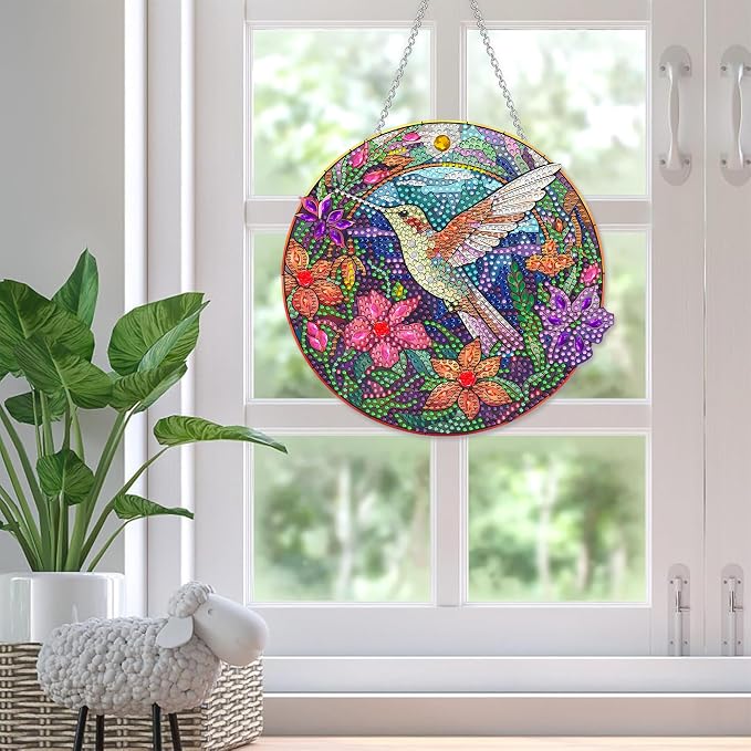 SKRYUIE Bird Hanging Pearl Diamond Art Kits for Adults Suncatcher A53 | Special Shaped Crystal DIY Hanging Diamond Painting Kit, Gift for Mother Spring Summer Window Wreath Decor 7.28 x 7.48 Inch