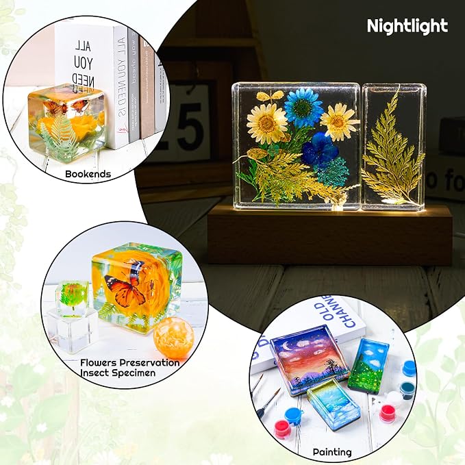 12 PCS Extra Deep Resin Cube Molds Silicone, 4" Large Resin Molds Silicone | Cube Silicone Mold for Epoxy Resin, Sphere Resin Mold with Tools for Preserving Flower Insect Specimen Bookend Flexible Clear