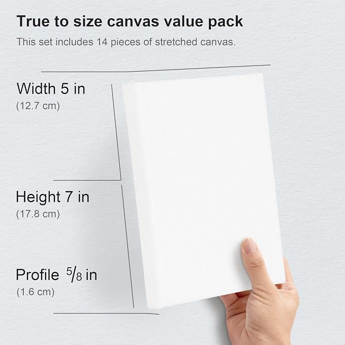 PHOENIX Stretched Canvas for Painting 5x7 Inch/14 Bulk Pack, 8 Oz Triple Primed 5/8 Inch Profile 100% Cotton White Blank Canvas, Small Framed Canvas for Oil Acrylic & Pouring Art