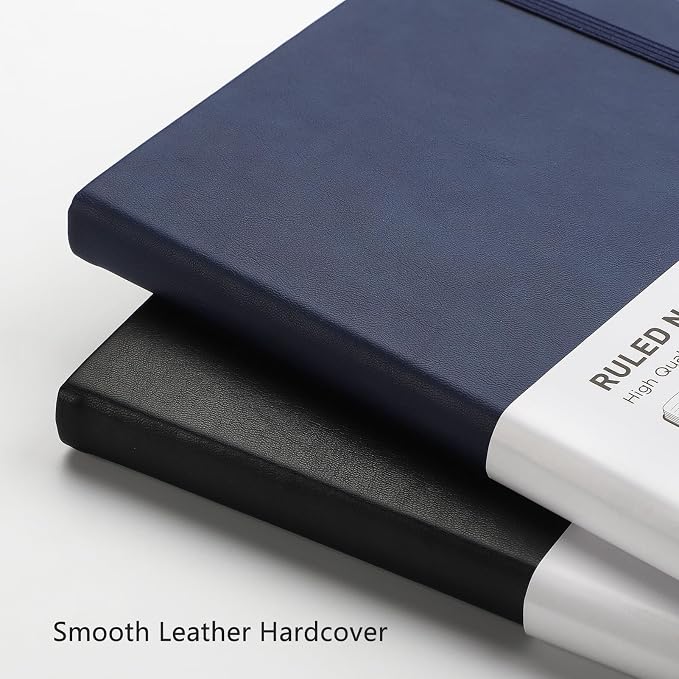 RETTACY Lined Journal Notebook, 192 Numbered Pages, A5 Size (5.7'' x 8.3'') | Leather Hardcover, 100 GSM Thick Paper, for Men & Women, Journaling, Writing, Work & Office (Navy blue)