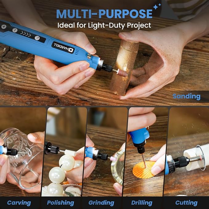 HARDELL Cordless Rotary Tool Kit Mini Rotary Tool with 69 Accessories | USB-C Rechargeable 5 Variable Speeds 5000-18000RPM for Engraving Sanding Polishing Wood Carving Drilling and DIY Craft