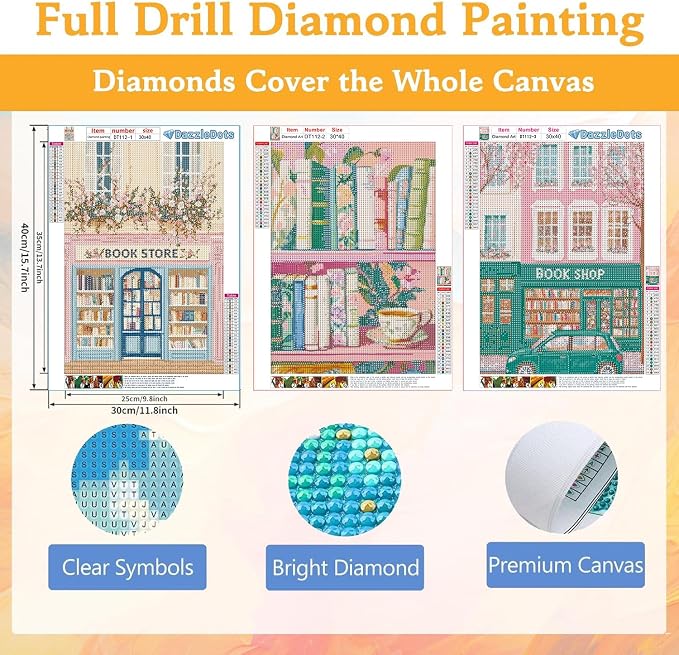 3 Pack Pink Book Shop Diamond Art Kits for Adults Round Diamond Painting