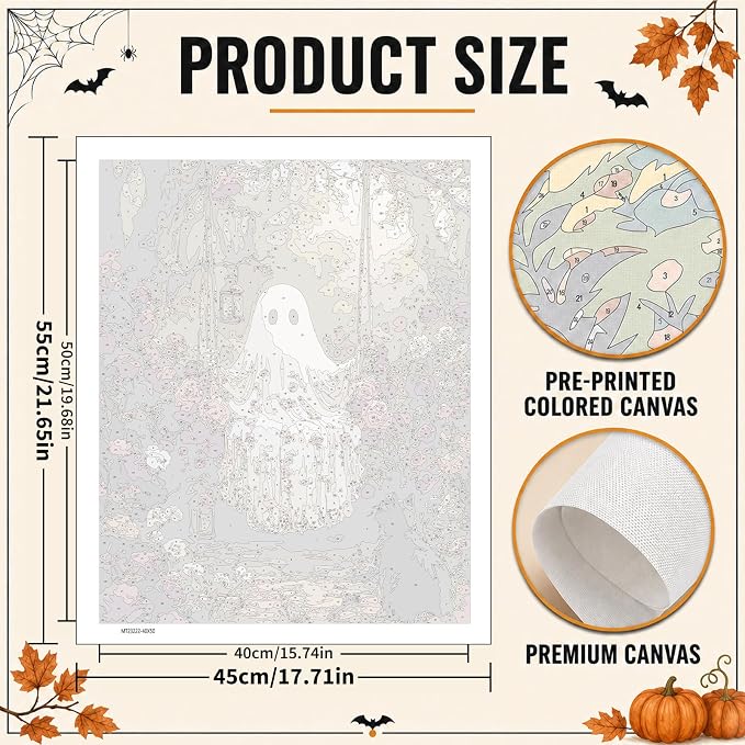 Mandun Halloween Ghost Paint by Numbers Kit for Adults, 16x20 inch | DIY Painting Kits Crafts for Adults, Relieve Stress, Frame Canvas, Wooden Easel, Gift Box, Home Wall Decor
