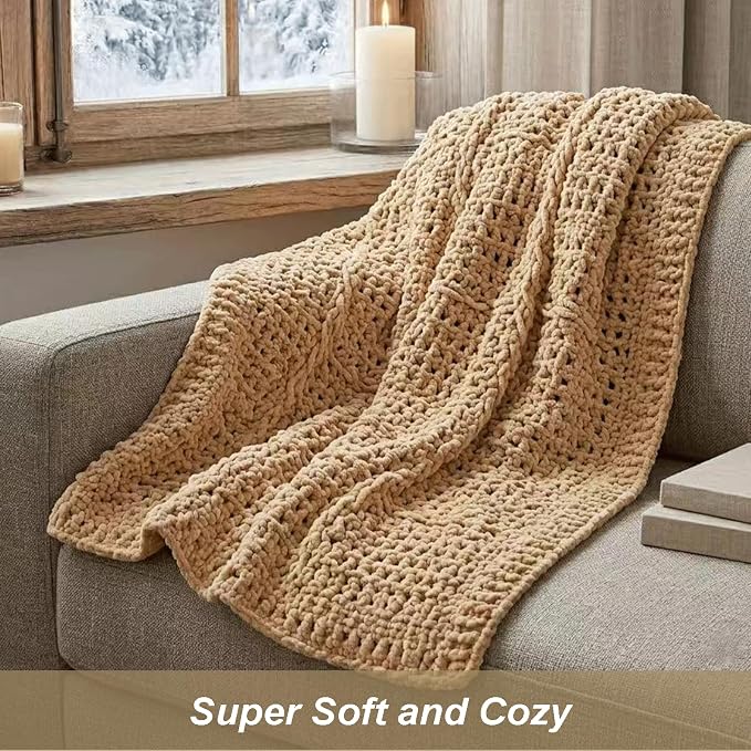 4 * 3.5Oz Soft Velvet Yarn Chenille Yarn for Crocheting and Knitting – Light Bulky (93 Yards/100g) - Microfiber Polyester - Yarn for Blanket Amigurumi Weaving Crafts (Sand Beige, 4 Pack)