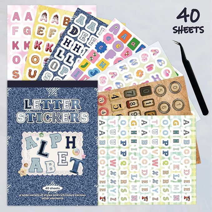 Letter Stickers Book, 40 Sheets for Scrapbooking and Journaling | 3000+ alphabet and number stickers across 40 sheets, mixed styles for scrapbooks, journals, planners and DIY crafts