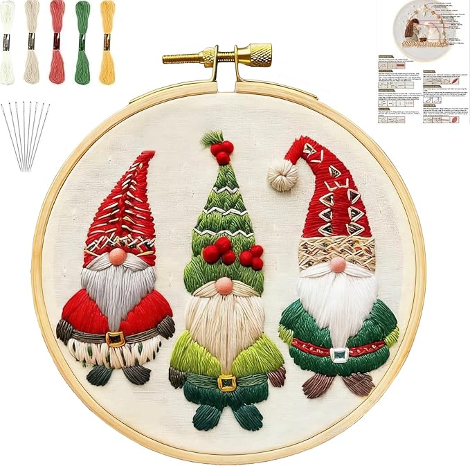 YOUDRN Christmas Embroidery Kits, Gnomes Embroidery Kits for Adults