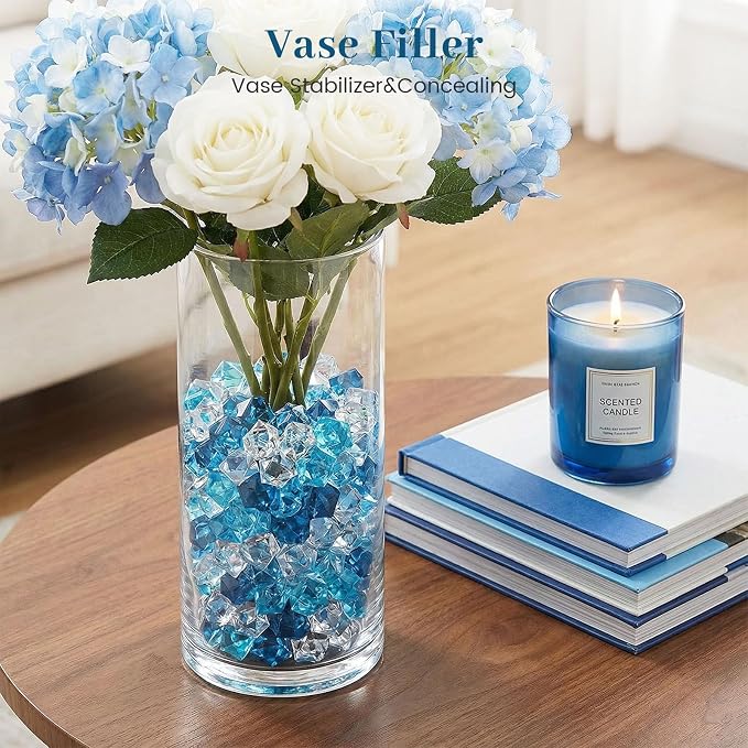 DomeStar 150 PCS Assorted Blue Fake Ice Rocks for Vase Fillers