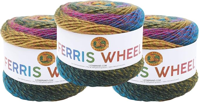 Lion Brand Yarn, Ferris Wheel Crochet Yarn, Summer Day, Multicolor, 3 Pack