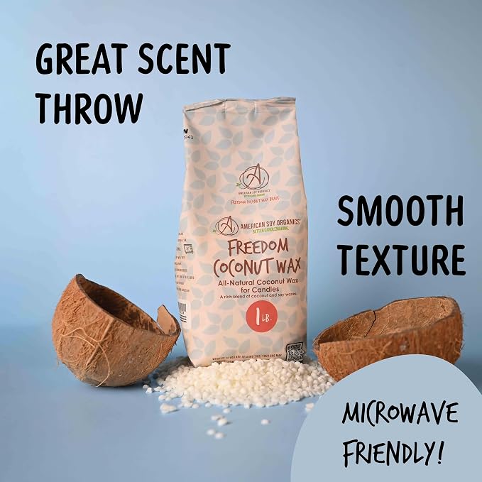 American Soy Organics Freedom Coconut Soy Wax Beads, Candle Wax, 1 lb | DIY Candle Making Supplies Ideal for Container Candles, Tealights & Wax Melts, Paraffin-Free, Beeswax-Free, Microwavable