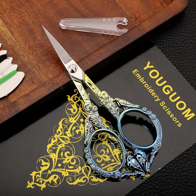 YOUGUOM Small Craft Scissors, Mini Sewing Embroidery Shears | All Purpose, Precision, Straight Tip, for DIY Craft, Needlework, Cross Stitch, Detail Thread Cutting, Cute Bird, with Cover