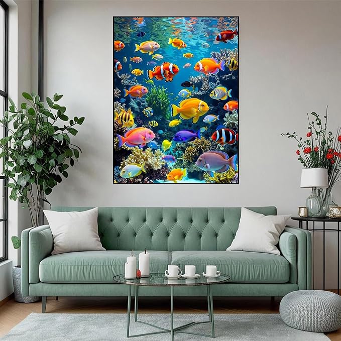 Diamond Art Kits for Adults,Colorful Fish Diamond Painting 12 x 16 Inch