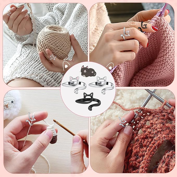 DTOFOOT 6Pcs Knitting Crochet Tension Rings for Fingers with Box | Metal Open Crochet Ring, Adjusts for Finger Tension, Speeds Up Braided Knitting Work, Ideal Gifts for Mom Grandma Crocheters