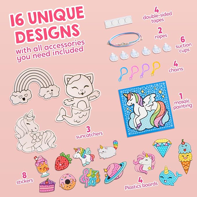 Klever Kits 16 Projects Gem Painting, Kids Diamond Art Kit for Kids with 5D Diamond, Arts and Crafts for Girls Ages 6-12, Gem Craft Activities Kits, Premium Art Gift Ideas for Girls Ages 6, 7, 8+