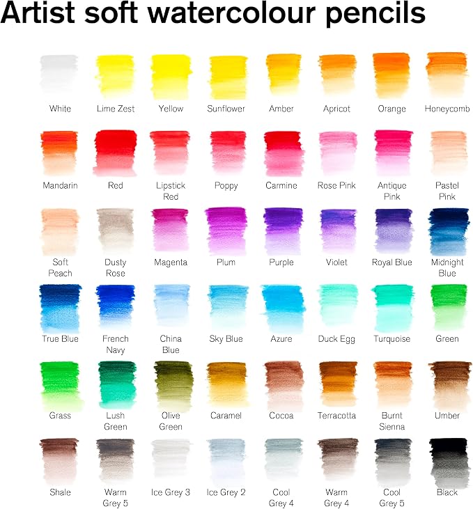 Winsor & Newton Studio Collection, Watercolour Pencil Tin, 48 piece | Highly pigmented, Wax-Based, Can be Used Wet/Dry, Add Water & Brush to Create Painterly Effects, Break-Resistant Points.