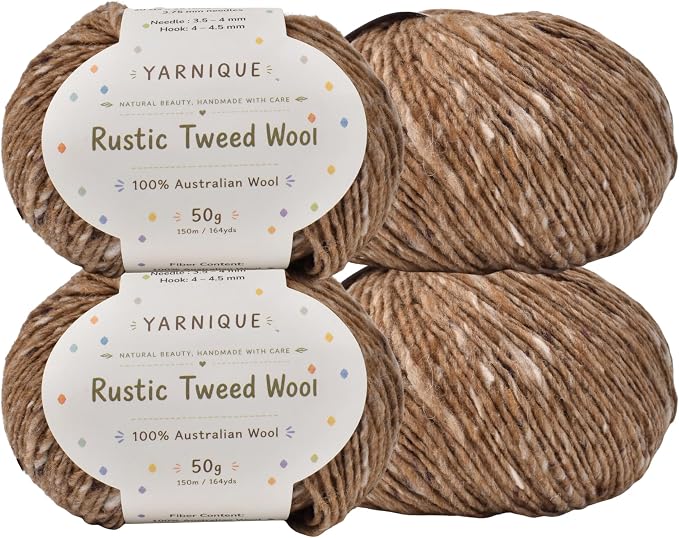 Rustic Tweed Wool Yarn, 1oo% Australian Wool, DK, 4 Skeins 200g/656yds (3164 Rustic Camel Fleck), Colorful Tweed Yarn | Cozy Wool Texture | Refined Everyday Knits