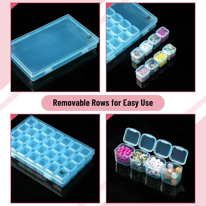 Mr. Pen- Bead Storage Containers, 28 Grids, 2 Pack, Transparent Blue | 160pcs Label Stickers, Transparent, Small Bead Organizer Box, Diamond Art, Diamond Painting Organizer