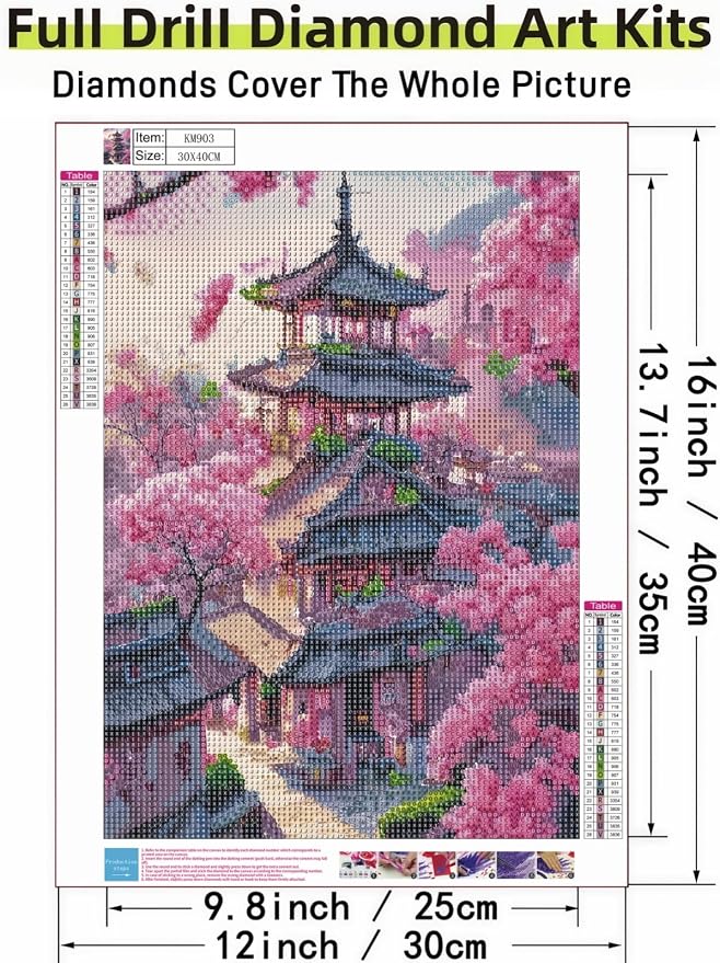 Cherry Blossoms Landscape 5D DIY Diamond Painting Kits for Adults | Diamond Art Kits for Beginners, Full Drill Diamond Painting Gem Art Kits for Home Wall Decor11.8 x15.7 Inch