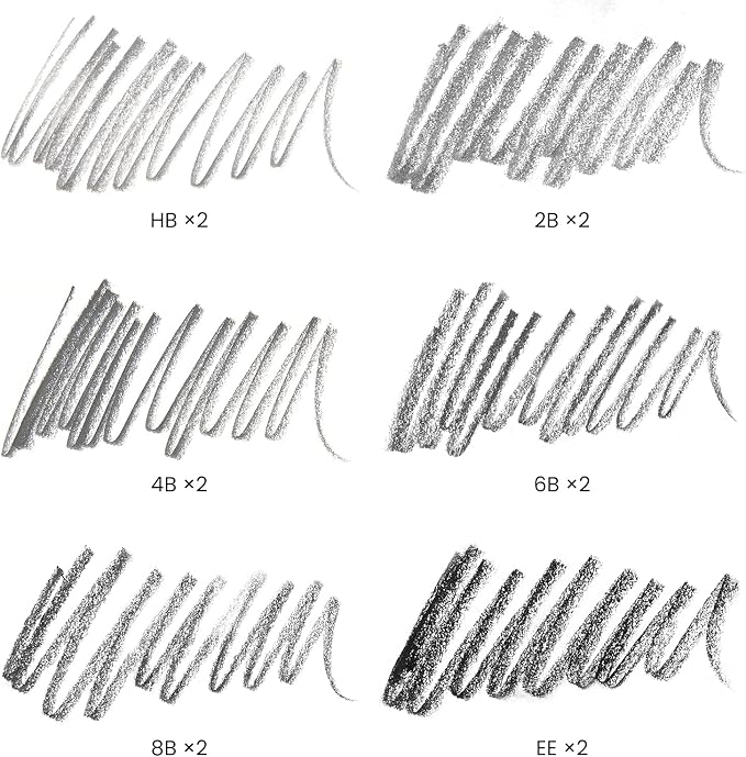 ARTEZA Woodless Graphite Pencils, Set of 12, HB, 2B, 4B, 6B, 8B, and EE