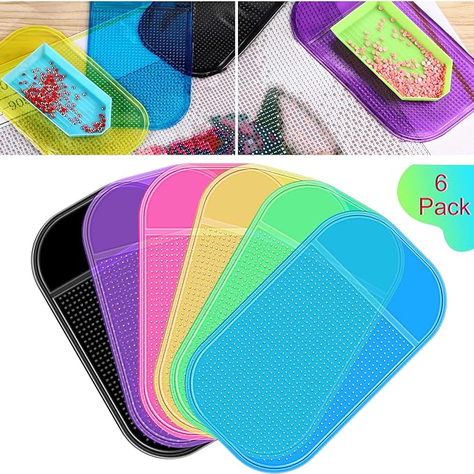 Blulu 6 Pcs Diamond Art Painting Accessories and Tool, Colorful Color Style | Reusable Gel Holder for Art Supplies, Anti-slip Tools Keep Diamonds Secure, Sticky Mat Tray 5.6x3.3 in for Adults Crafts