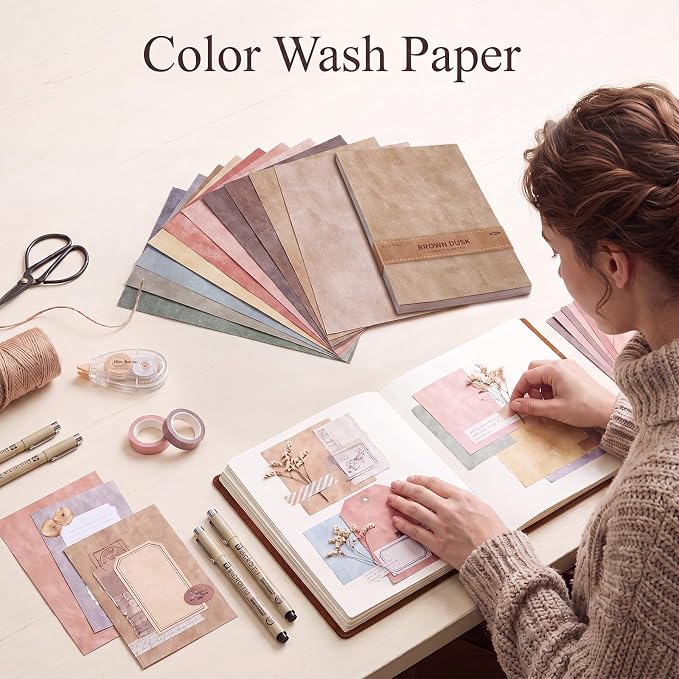 Scrapbook Paper Color Wash Decorative Craft Paper Pack Watercolor Patterned Sheets for Card Making Journaling Collage Decoupage Party Decor Invitations DIY Gift Projects