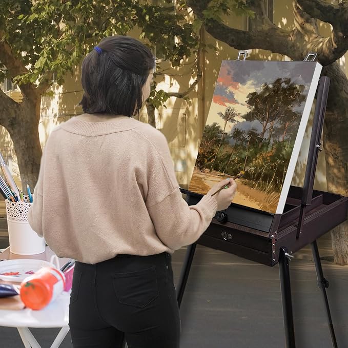 CONDA 70” Art Set with French Easel of Aluminum Legs, Folding Sketch Painting Easel with Drawer, Tripod Easel Stand for Painting, Sketching, Display
