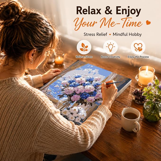 AUKELHJ Paint by Numbers Kit for Adults Beginner, Vase Flowers, 16X20 Inch | Paint by Number for Adults, Beginner Friendly, High-Definition Color Canvas, Stress Relief, Home Decor, Gifts, Unframed