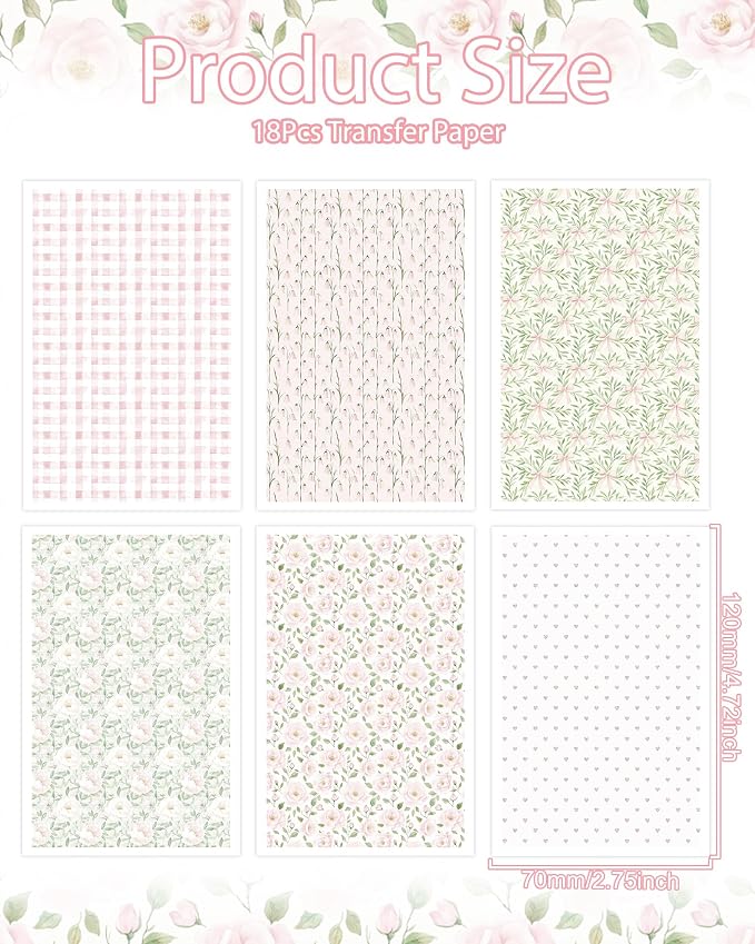 Puocaon Flower Clay Transfer Paper - Pink Green Transfer Sheets for Polymer Clay Earrings Jewlery Flower Design
