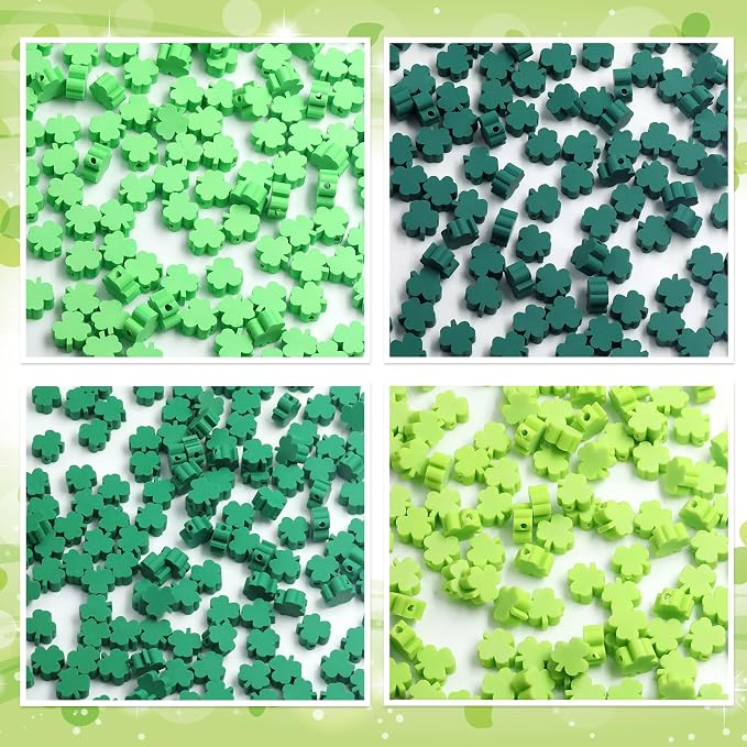 100 Pcs St. Patrick's Day Polymer Clay Beads Mixed Heishi Spacer Bead Charms Supplies for DIY Bracelet Earring Necklace Jewelry Making (Clover)
