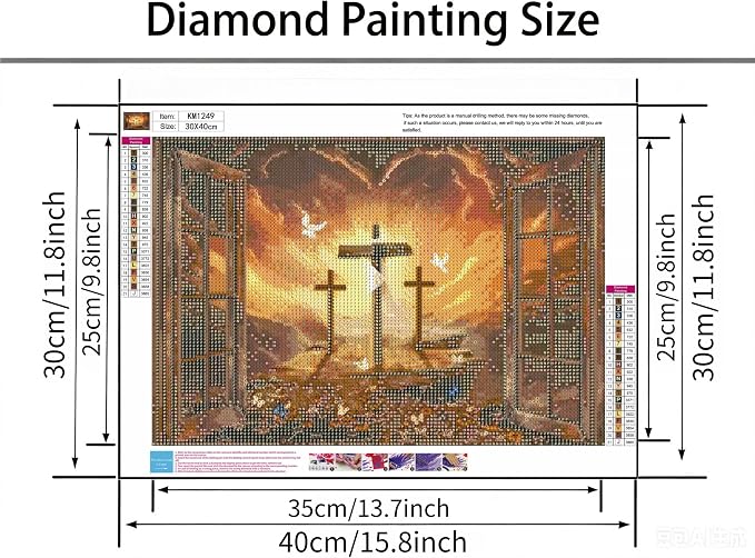 Diamond Art Kits for Adult,Three Christ Cross Diamond Painting11.8X15.8inch | Full Round Drill Diamond Painting for Beginners,5D DIY Paint by Diamonds Dot Gem Art Painting Kits,for Home Wall Decor