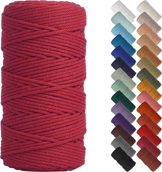 NOANTA Red Macrame Cord 3mm x 220yards, Colored Cotton Rope Macrame Yarn | Macrame Rope Supplies, 3 Strand Twisted Cotton Yarn String, Cotton Cord for Wall Hanging, Plant Hangers, Crafts, Knitting