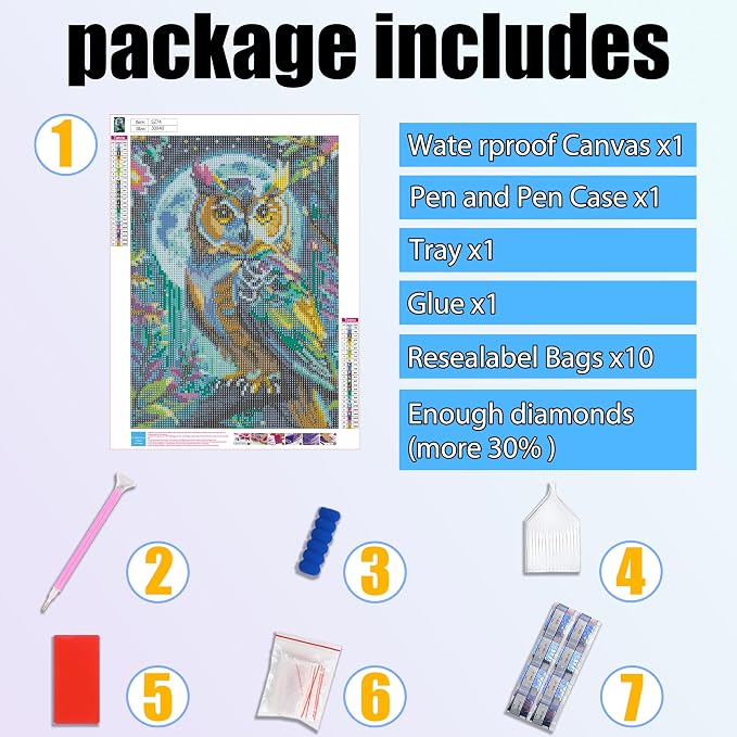 Ycydilirab Owl Diamond Art Kits for Adults- 5D Diamond Painting for Adults Owls, DIY Gem Painting Perfect for Gifts and Home Wall Decor 12x16inch