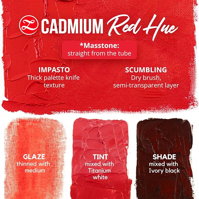 ZenART Professional Oil Paint Set - Artist Grade Cadmium Red Hue - 2x50ml | Non-Toxic, Buttery Consistency, Rich Pigment, Lightfast Oil Paints for Primed Surface Canvas, Fine Art, Portraits & Landscape
