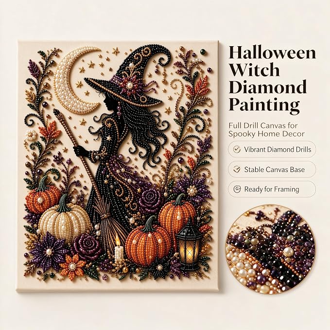Halloween Ghost Pearl Diamond Art DIY Kit 3D Diamond Painting (Witch)