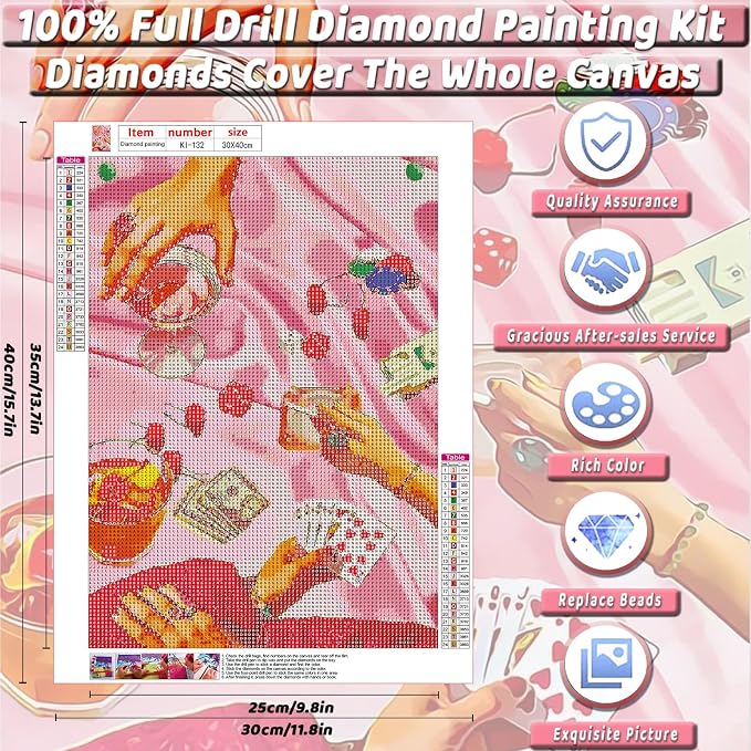 KICHANG Pink Diamond Art Kits for Adults Diamond Painting Kit for Beginner | Cute DIY Modern 5D Round Full Drill Diamond Dots Gem Art Crafts with Tools,Funny Crafts for Home Wall Decor&Gift-12x16in
