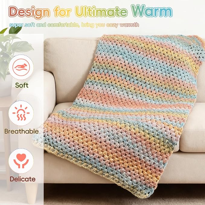 Aeelike Crochet Blanket Kit for Beginner Easy Crochet Kit, Classic Gradient