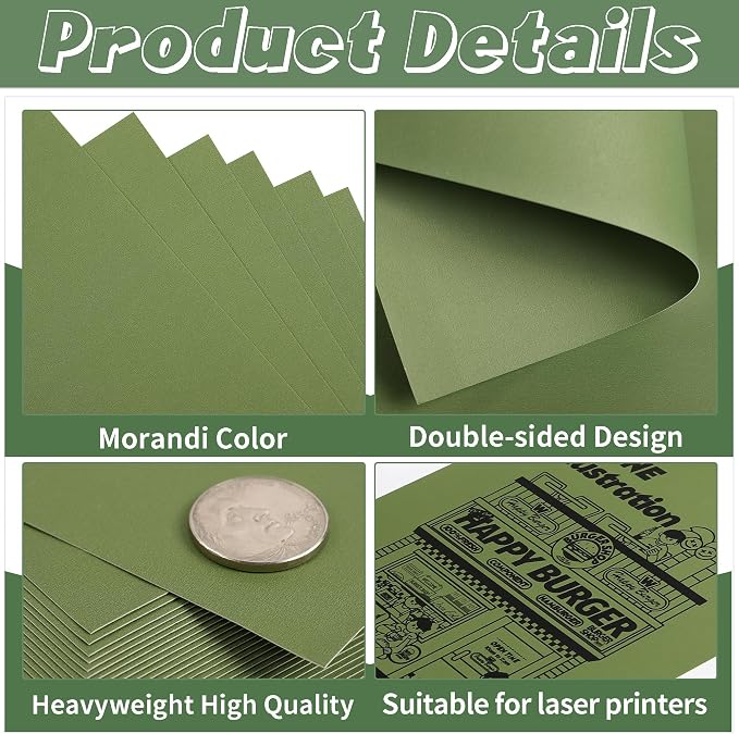 35 Sheets Bamboo Green Cardstock 92LB Construction Paper 8.5 x 11 Inch