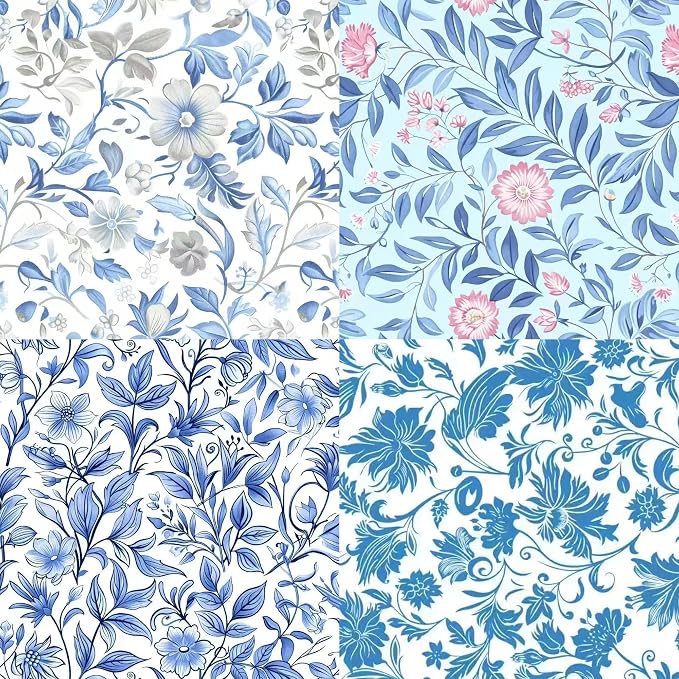 5"x5"50pcs Cotton Fabric Squares for Sewing Quilting Supplies-Blue Floral