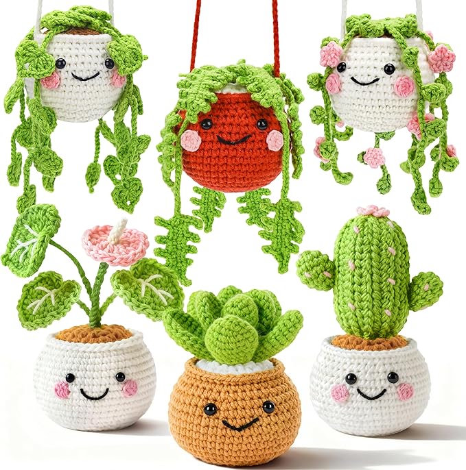Joyclub Crochet Kit for Beginners 6 Fake Plants with Video for Adults | 6 Pcs fake hanging potted plants family with video guidance and supplies; decor-inspired projects for adult crochet learners