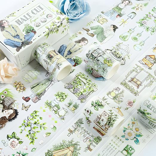 Snycler Pre-Cut PET Washi Tapes- 4 Rolls Green Gardening