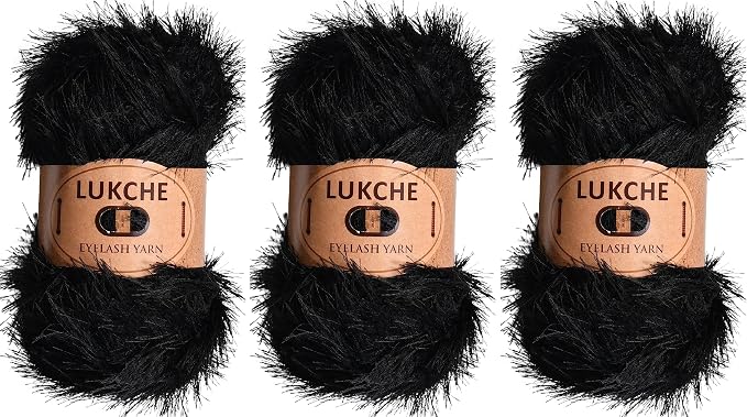 Eyelash Fun Fur Yarn Premium 100% Polyester 164 Yds (150 Mt), 3.53 Oz (100 Gr) Colorful Crochet Yarn Dıy Hand Knitting (Black, 3 Skein)