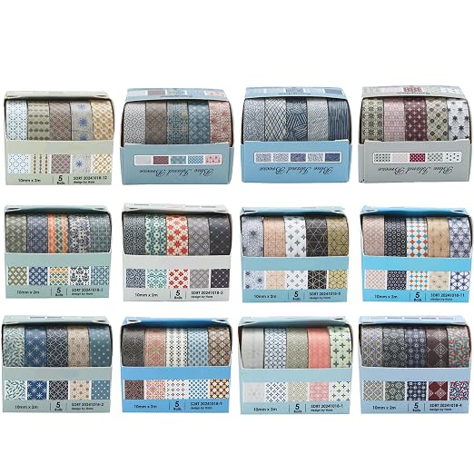 Basic Patterns Washi Tape Set 60 Rolls Geometric Elegance Decorative Skinny Masking Tapes for Arts, DIY Crafts, Journals, Planners, Scrapbook, Wrapping