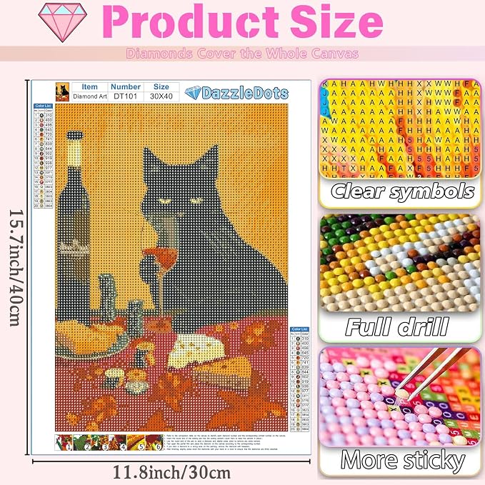 DAZZLEDOTS Black Cat Diamond Art Kits for Adults, Round Diamond Painting