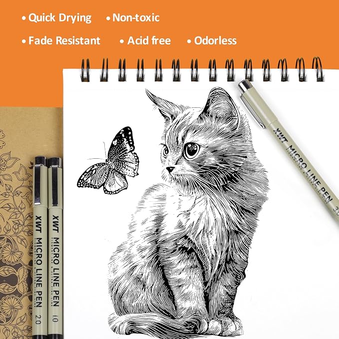 9 Size Micro Fineliner Pens Set | Ultra Fine Fineliner, Soft Nib, Brush Marker, Water-based Pigment Ink, Drawing Journaling Supplies for Artists, Designers