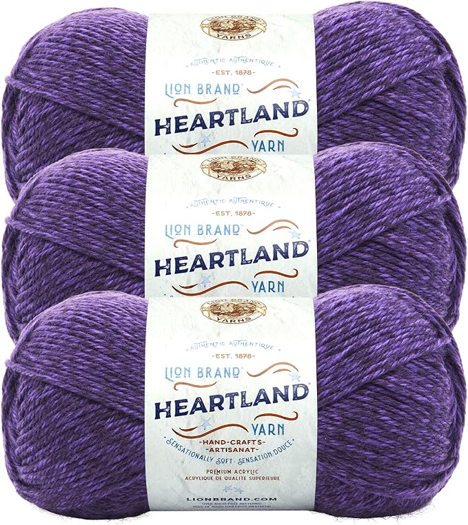 Lion Brand Yarn, Heartland Crochet Yarn, Hot Springs, Purple, 3 Pack